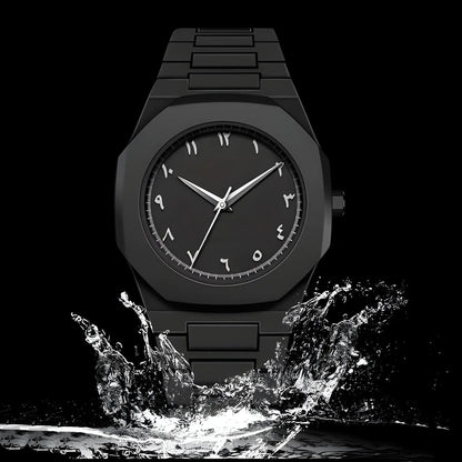 Arabic Aura Watch 2025 Black Modern Creative Design Waterproof Stainless Steel Chain Quartz Movement