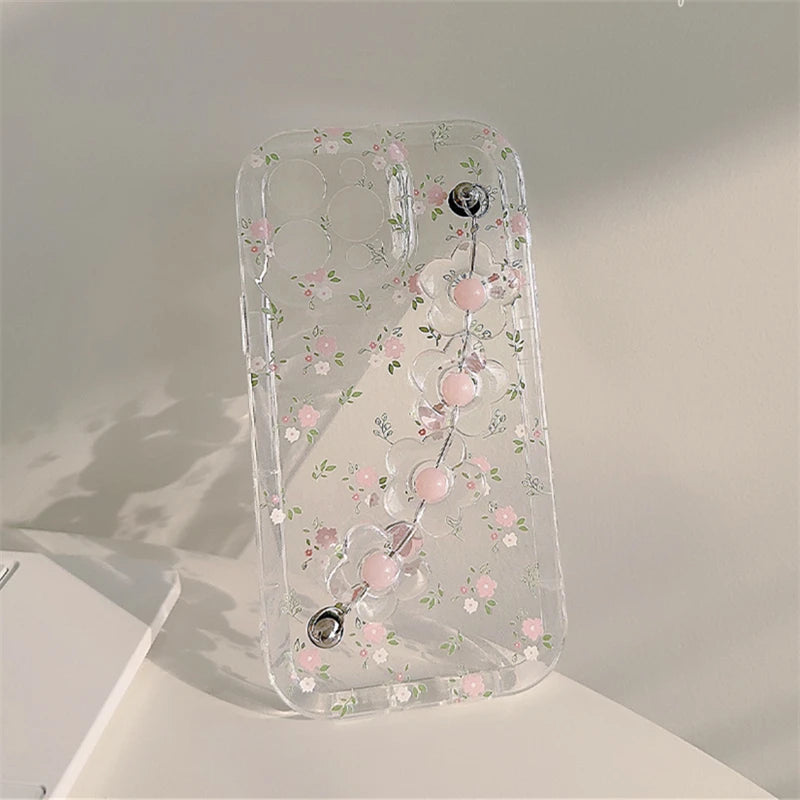 iphone Cute 3D Flower Wrist Phone Chain Soft Phone Case