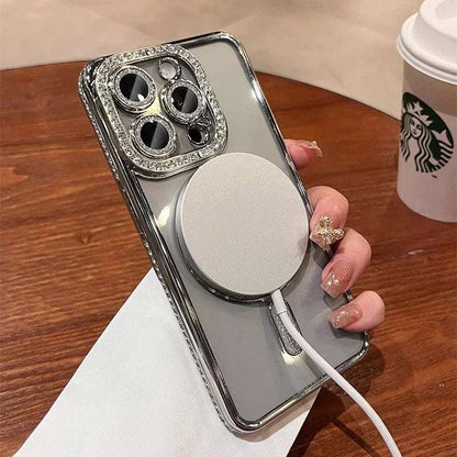 iPhone Glitter Diamond Transparent Case Magnetic Wireless Charge Back Cover