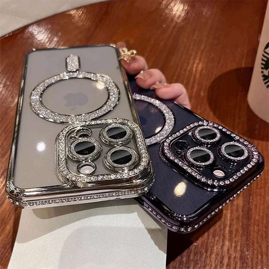 iPhone Glitter Diamond Transparent Case Magnetic Wireless Charge Back Cover